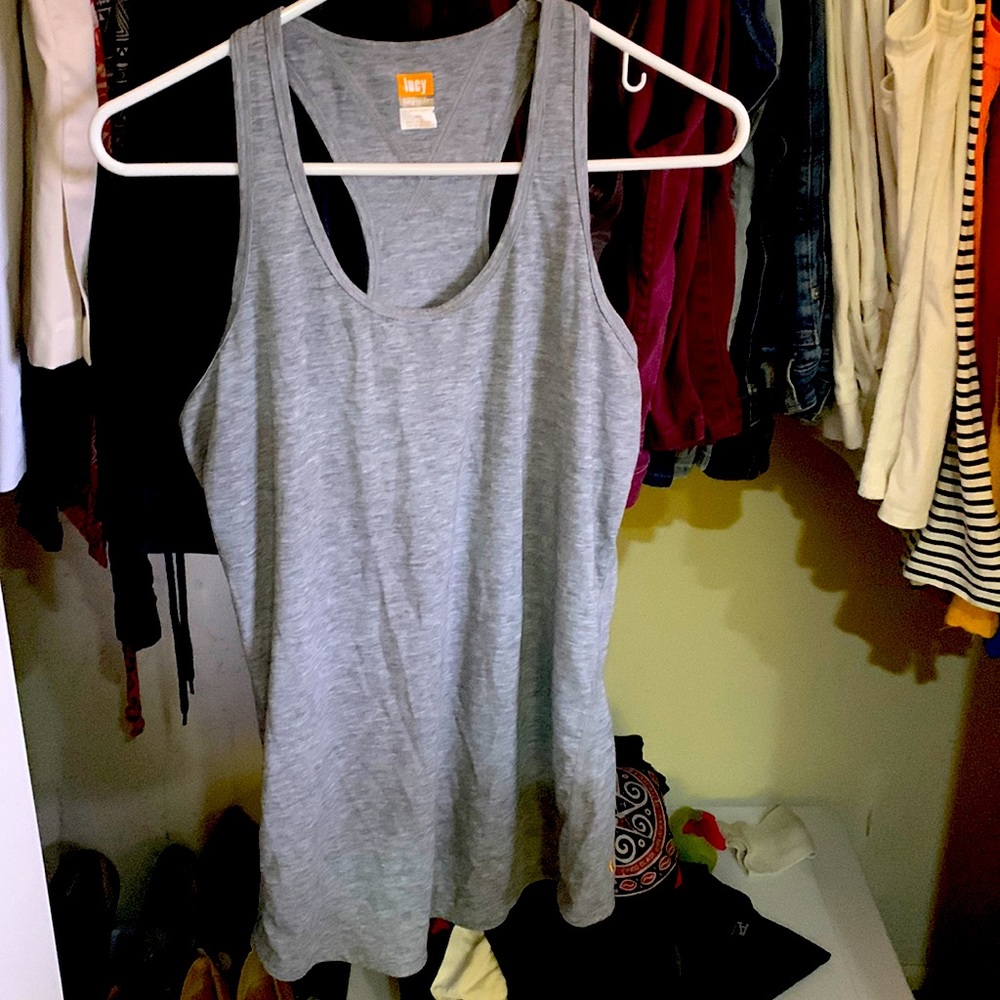 Lucy Workout Tank - Super Soft! Racer Back - Gray - Medium - Long Body